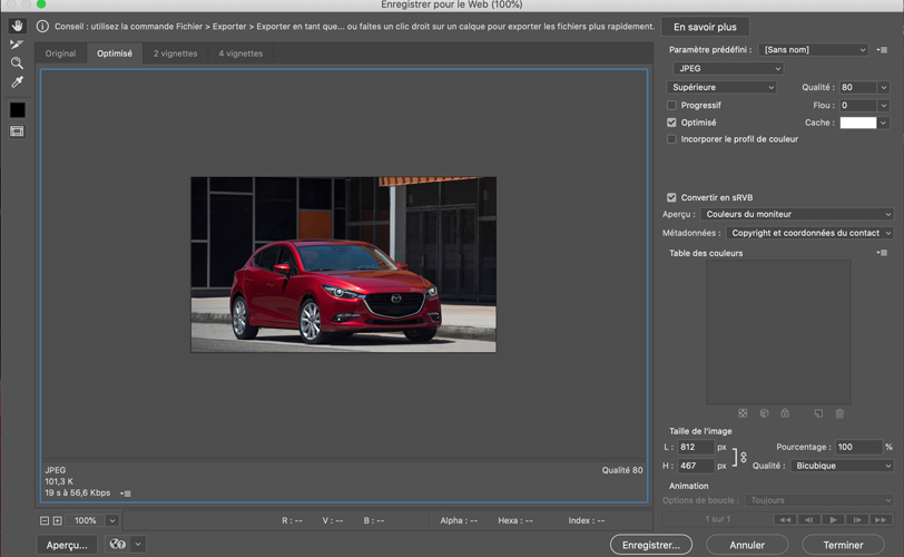 | Présence web copie d'écran photoshop enregistrer pour le web